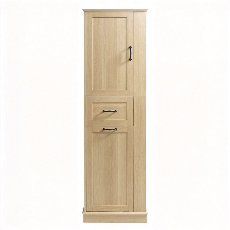 Tall Storage Cabinet With Tilt Out Compartment, Adjustable Shelves, Soft Close Hinges - Natural
