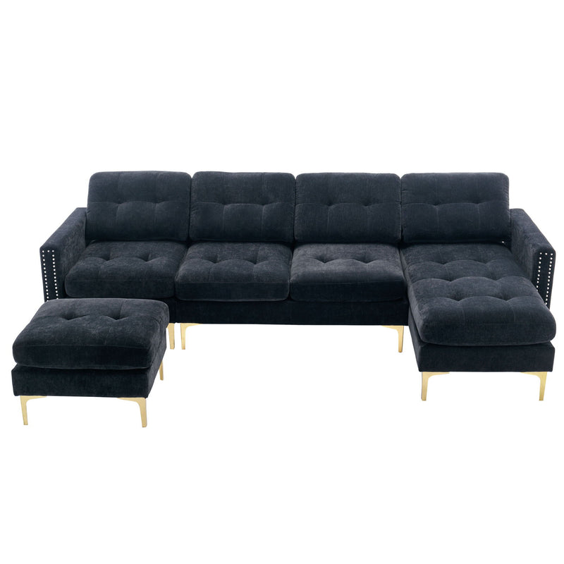 Modern L - Shape Convertible Sectional Sofa With Movable Ottoman