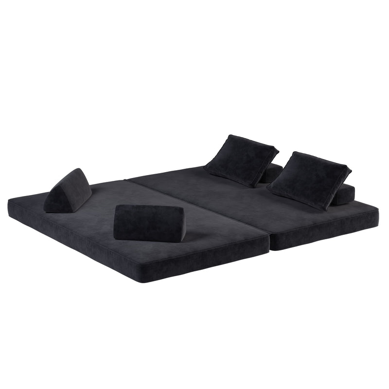 Multifunctional Convertible Sofa Bed With 2 Tumbler Backrests And 2 Pillows, Deep Seat Couch