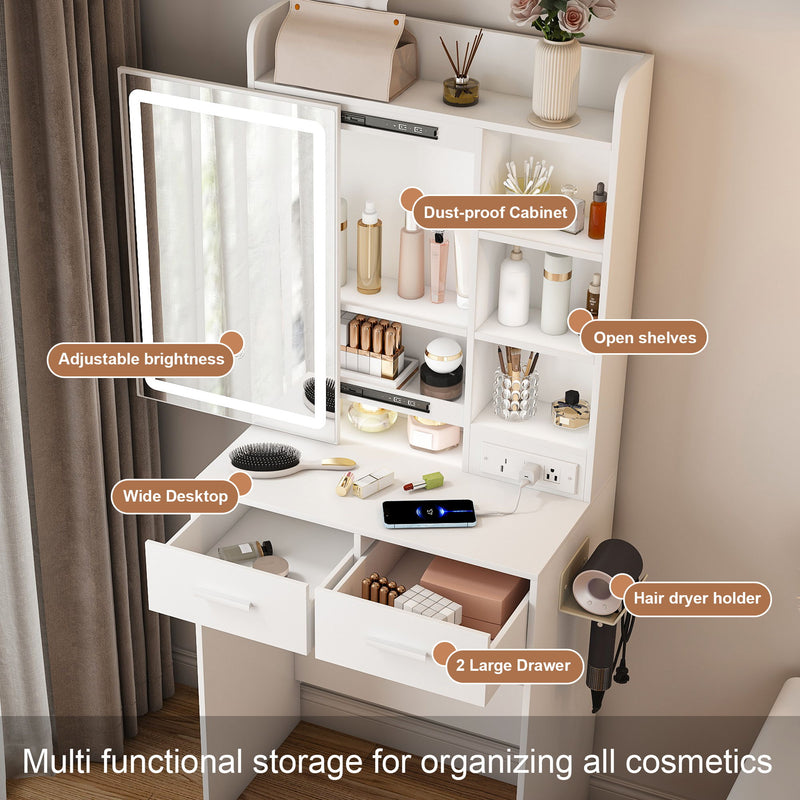 Small Makeup Vanity Desk With Adjustable LED Lights