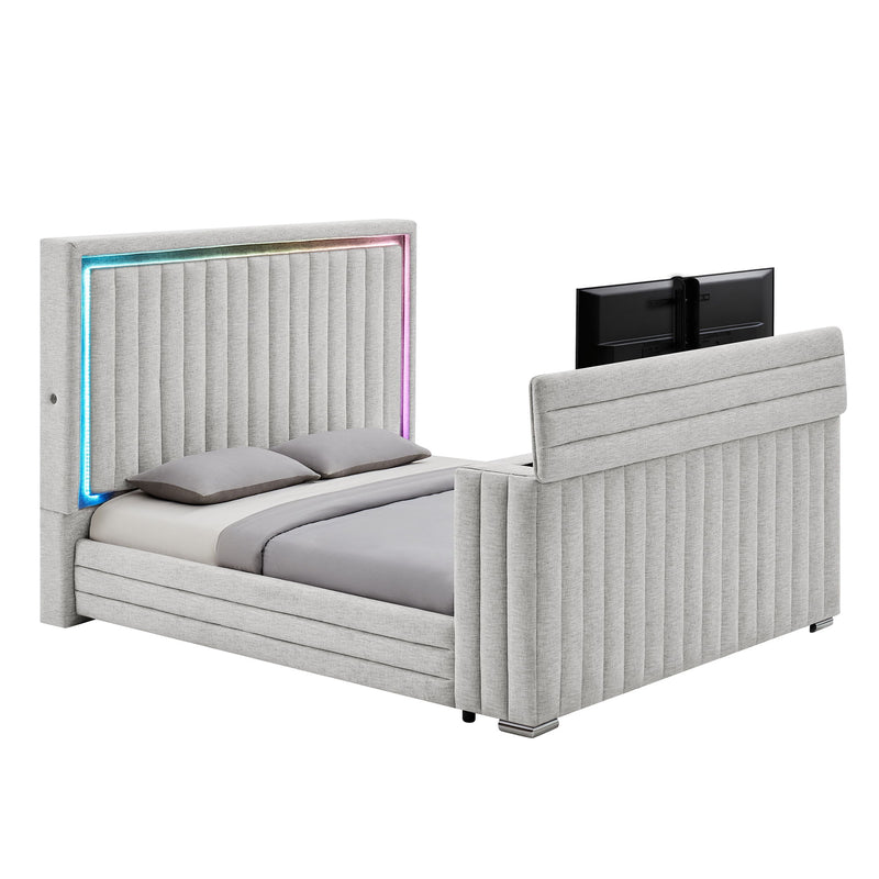 Elliot - Bed With Immersive Sound, LED Lighting, Fireplace Footboard, TV Lift
