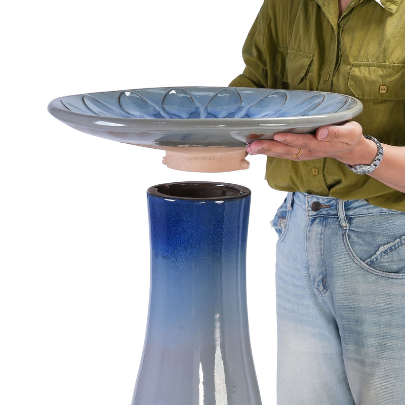Birdbath For Patio, Garden - Blue Gray