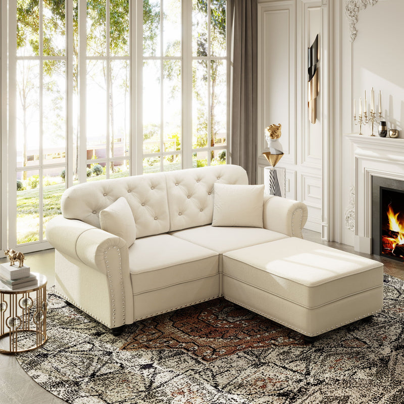 Upholstered Sofa Set With Nailhead Trim And Rolled Armrests, Includes Pillows