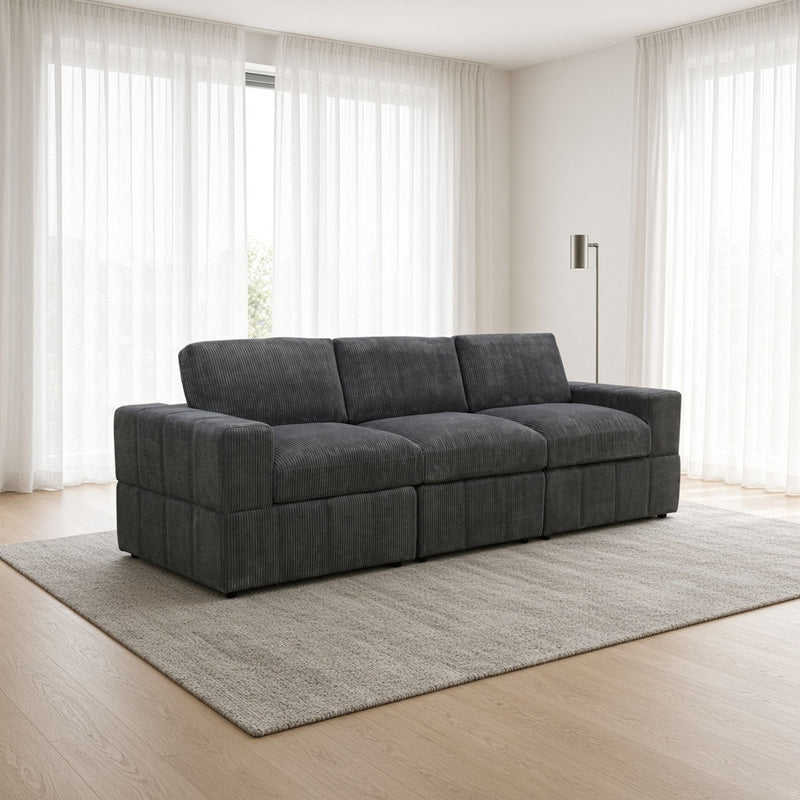 Oversized Modular Sectional Sofa 3 Piece Set For Living Room - Dark Gray