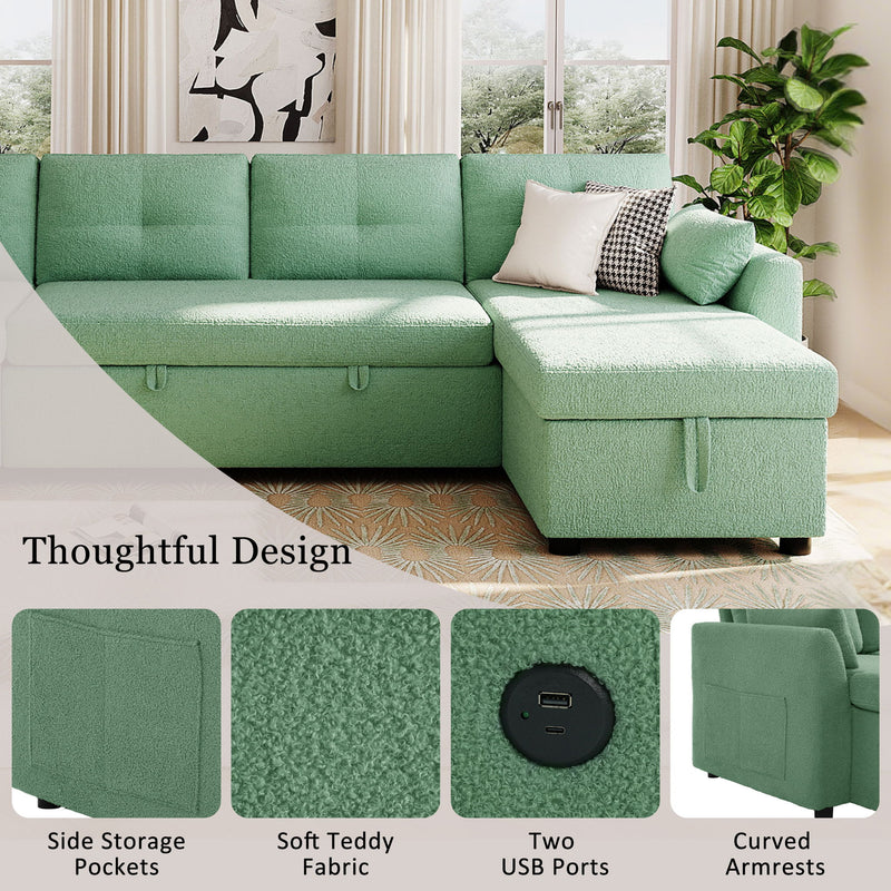 U-Shaped Sectional Sofa Bed With Storage And USB Ports