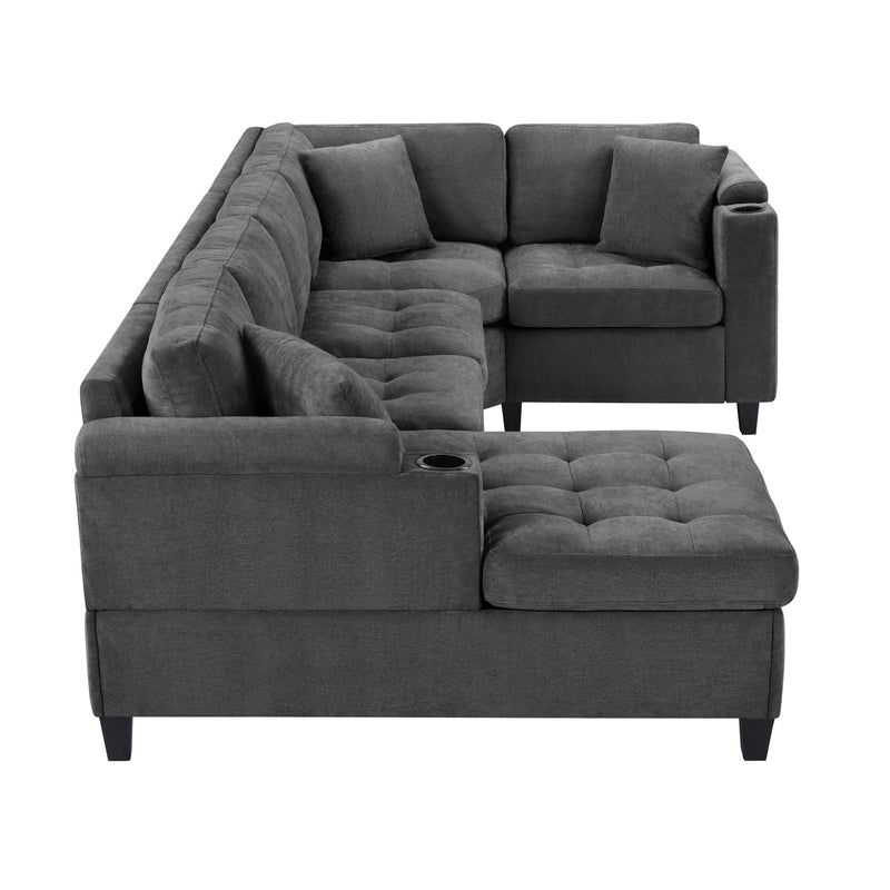U Shaped Sectional Sofa, Corner Living Room Couch With Built In Cup Holders, Storage, USB Ports
