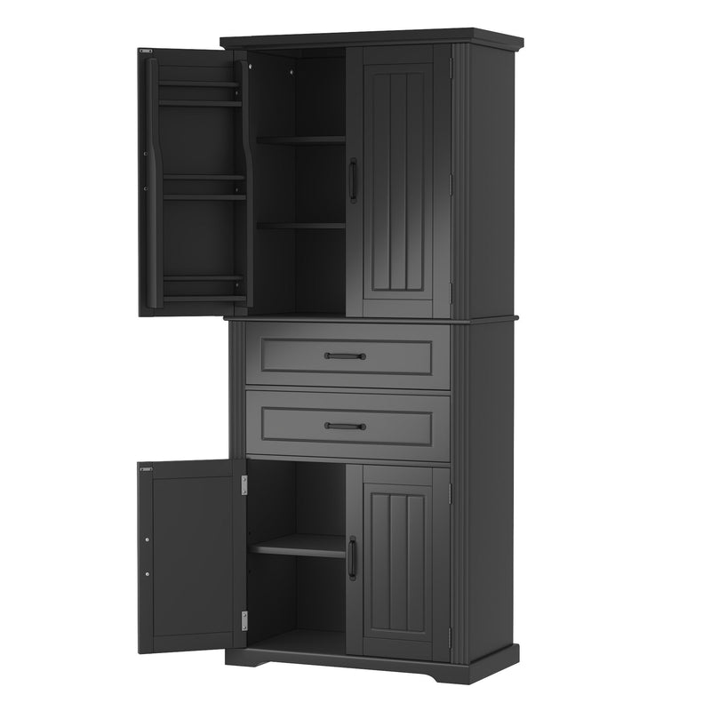 Multi Functional Storage Cabinet With Adjustable Shelves, 2 Drawers, Door Shelves