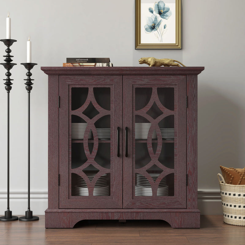 Modern Sideboard With Tempered Glass Doors - Ox Blood Red