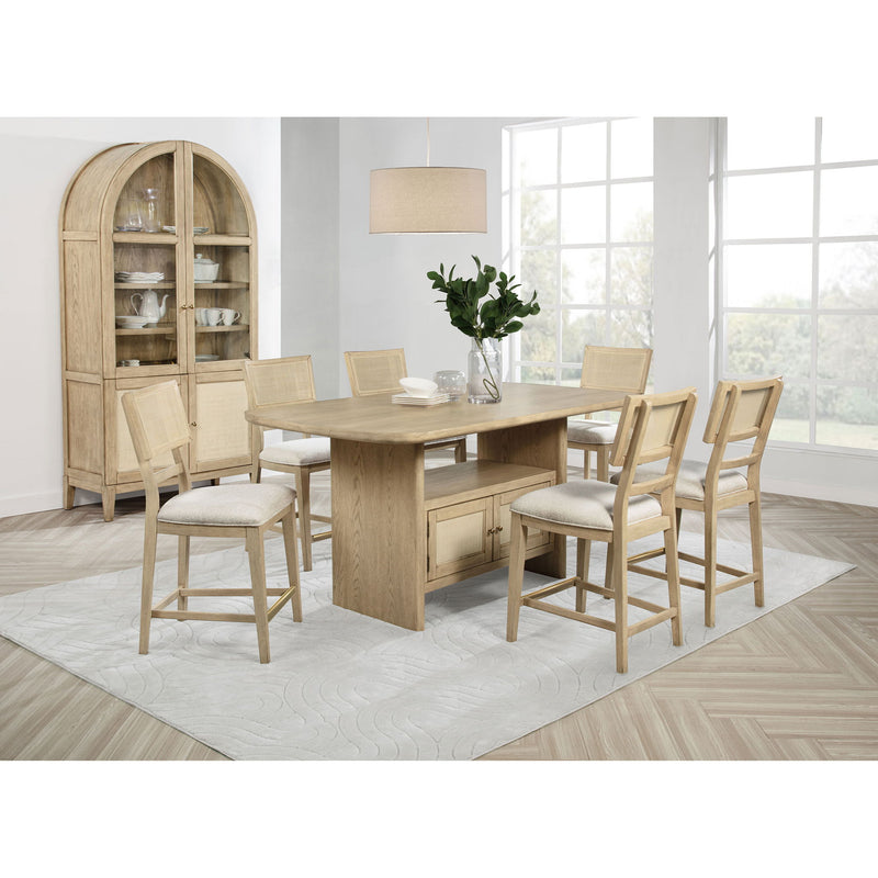 Kimpton - 8 Piece Counter Dining Set With Cabinet & Design, Includes Table, Chairs And Display Cabinet - Oak