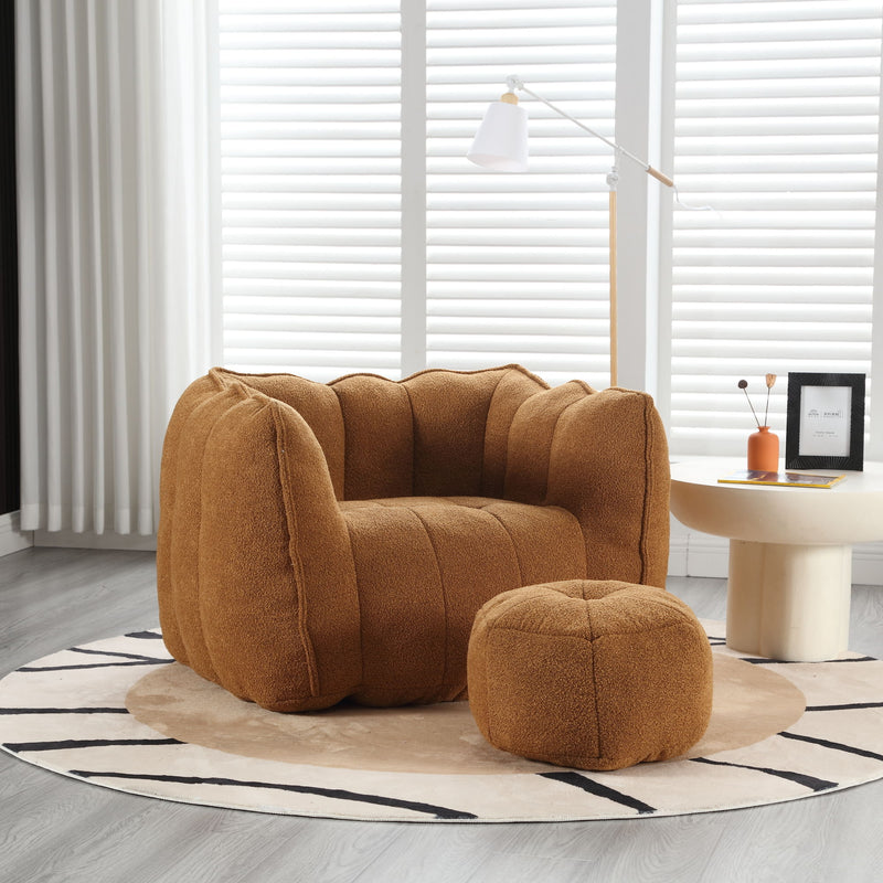 Soft Bean Bag Chair With High Resilient Foam (Chips) - Khaki / Yellow