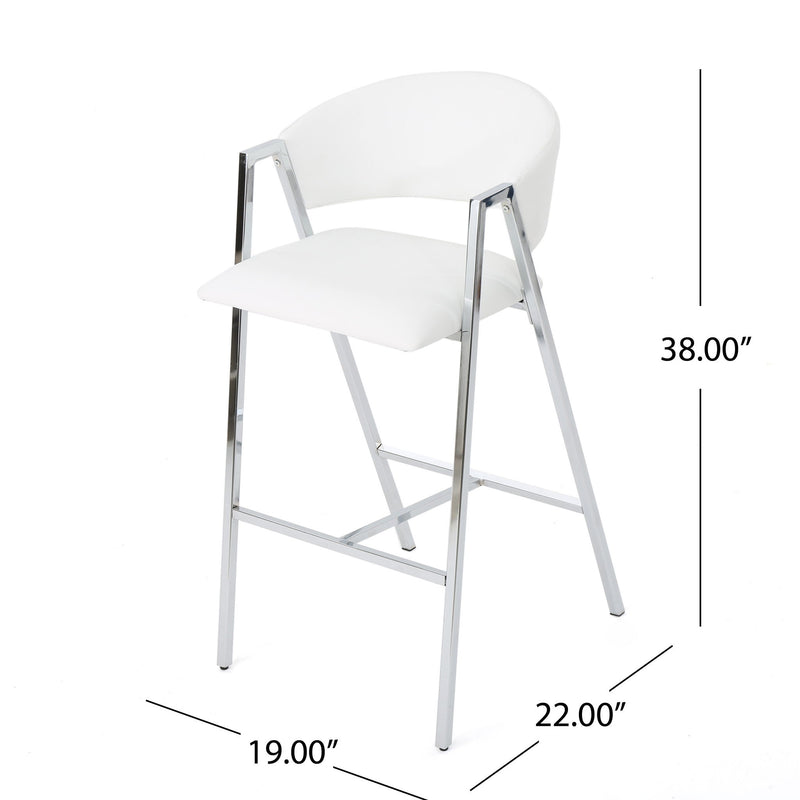 Modern Bar Stools With Low Back And Arms And Durable Metal Frame (Set of 2) - Ivory