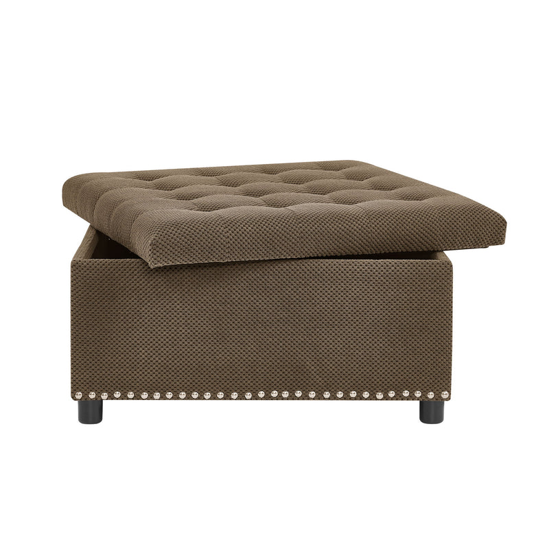 Square Tufted Storage Ottoman With Nailhead Trim