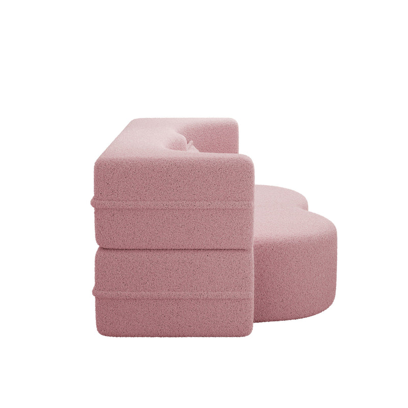 Modern Floor Sofa, With 2 Pillows, Convertible Teddy Fabric Foam Filled Bed