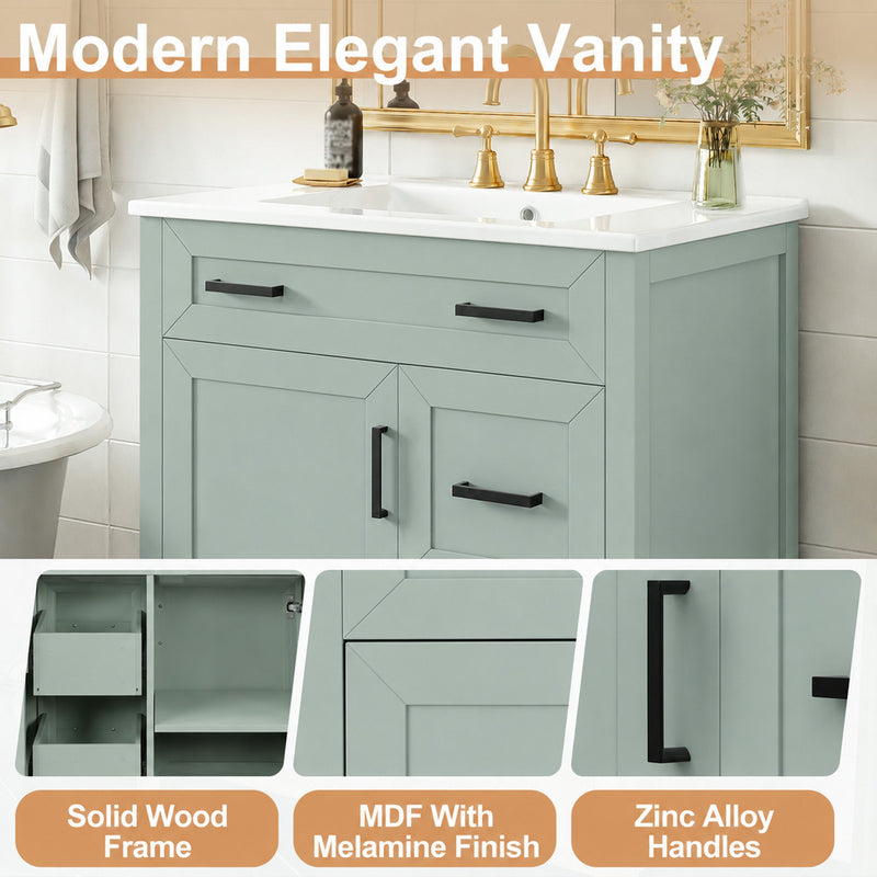 Bathroom Vanity With Sink, 2 Soft Close Drawers, 1 Soft Close Door, Adjustable Shelf