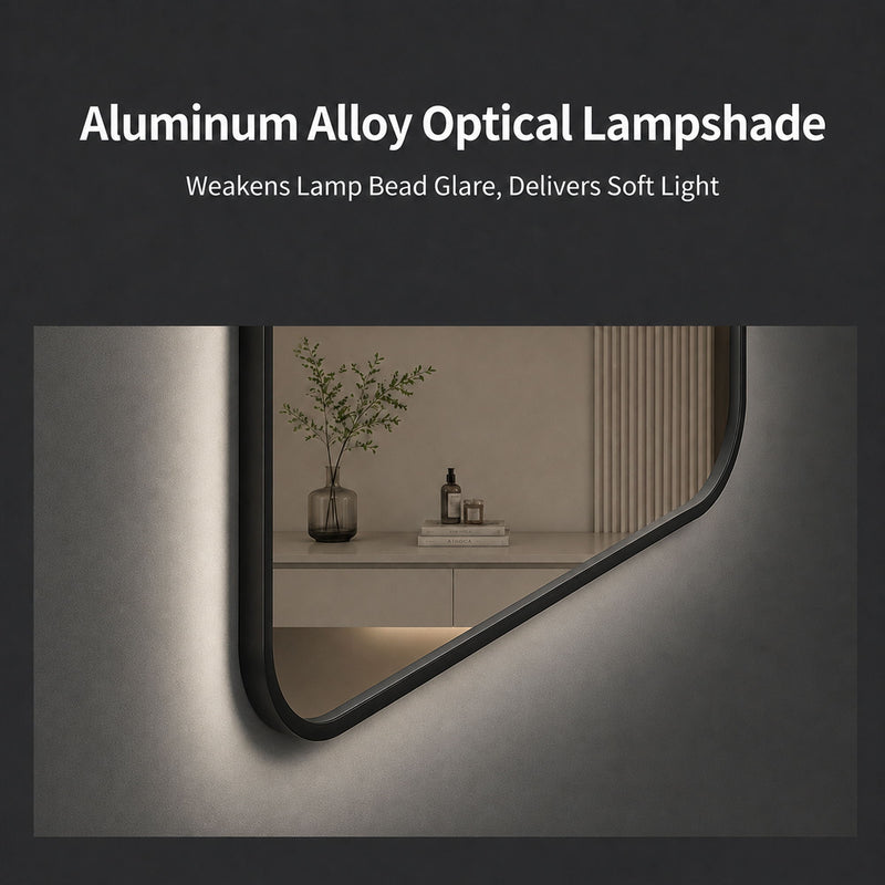 65" X 24" Arched LED Full Length Mirror With Frame, 3 Color Temperatures & Stepless Dimming - Black