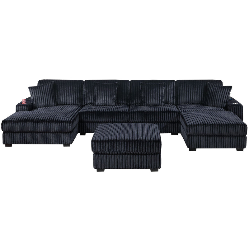 Contemporary Style Modular Sectional Sofa Set With USB, Cup Holder