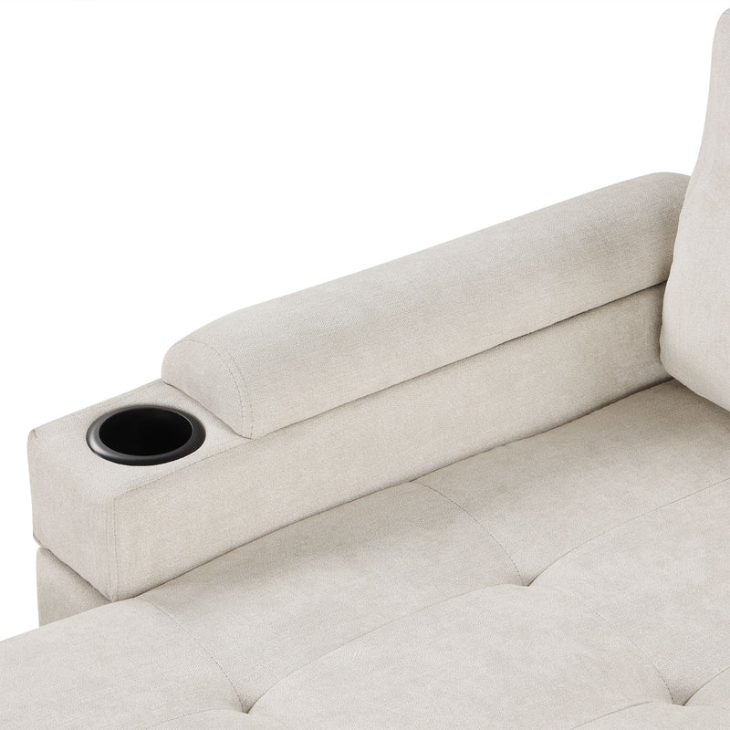 Convertible L Shaped Sofa Couch With Storage, Cup Holders, USB Ports