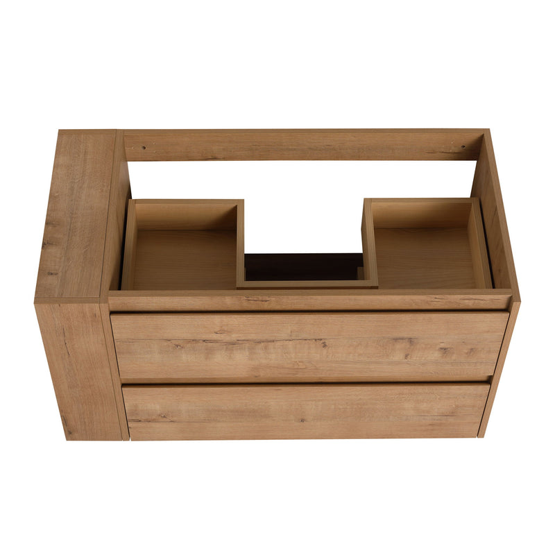 Modern Wall Mounted Bathroom Vanity With Ceramic Sink And Storage Rack, 2 Soft Close Drawers