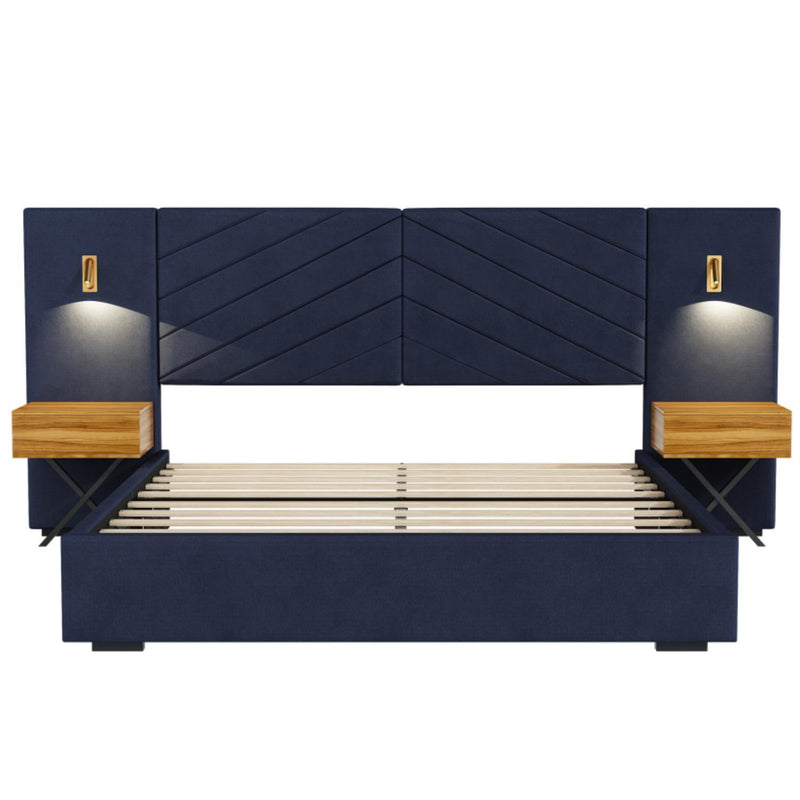 Upholstered Bed Frame With Vertical Channel Tufted Wingback Headboard