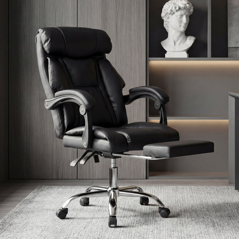 Executive Office Chair With Foot Rest, Adjustable Height - Black