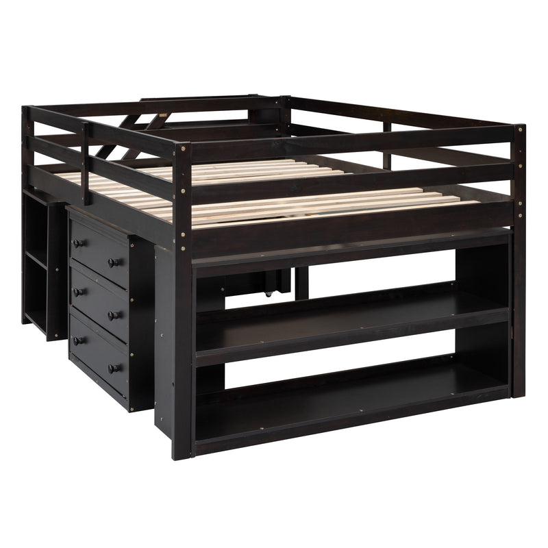 Loft Bed With Retractable Writing Desk And 3 Drawers With Storage Stairs And Shelves