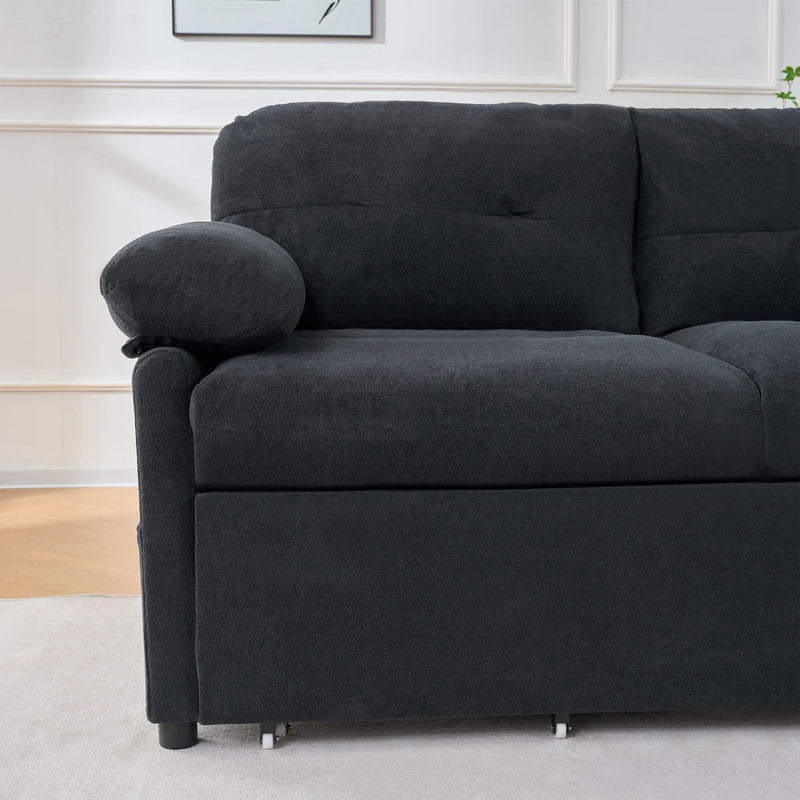 Convertible Pull Out Sofa Bed Queen Size, 3 In 1 With Side Storage