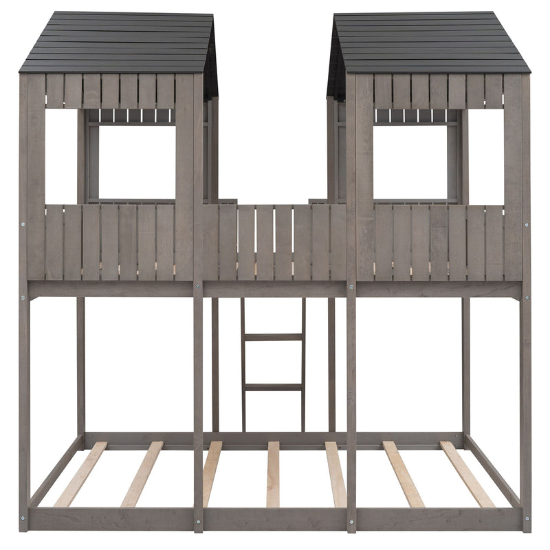Bunk Bed With Roof, Window, Guardrail, Ladder