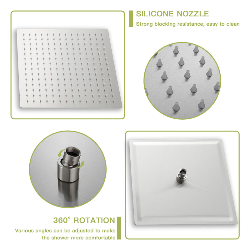 Modern Shower System With Waterfall Tub Spout, 12" Ceiling Mount Square Shower
