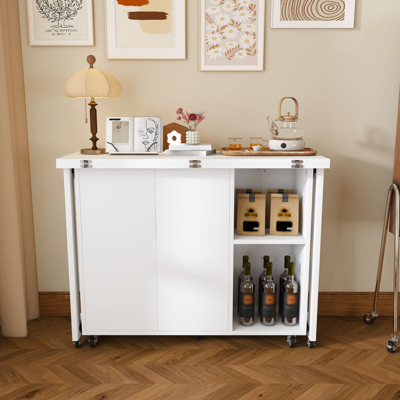 3 In 1 Foldable Side Table With 4 Storage Shelves