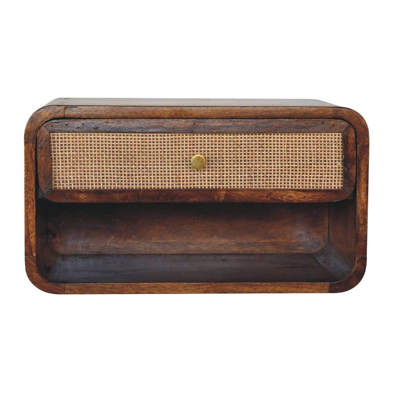 Wall Mounted Open Woven Bedside Table - Chestnut
