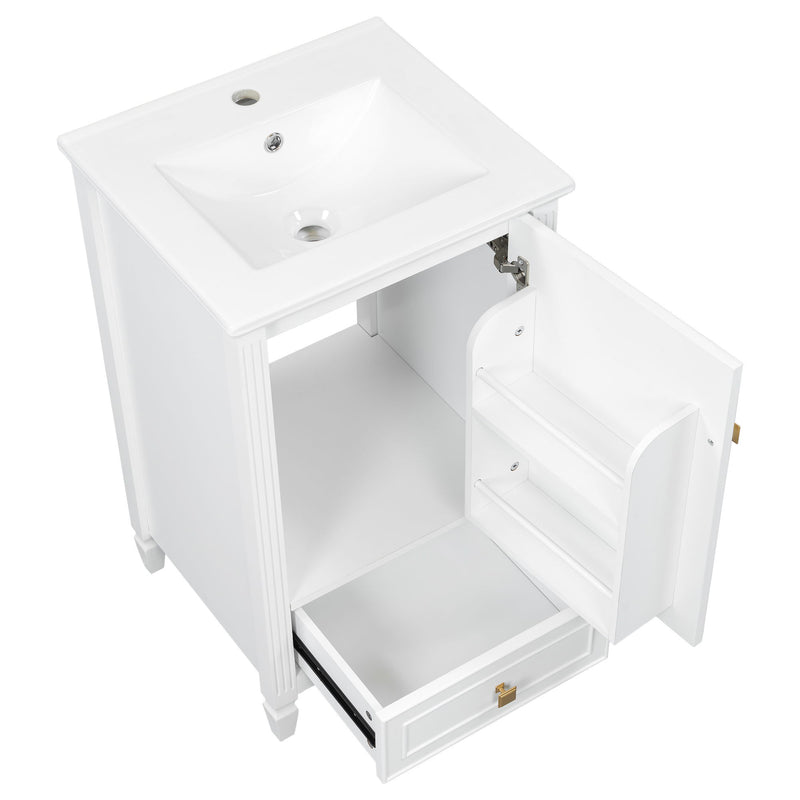Freestanding Bathroom Vanity With Sink, Soft Closing Door, Drawer Storage - White