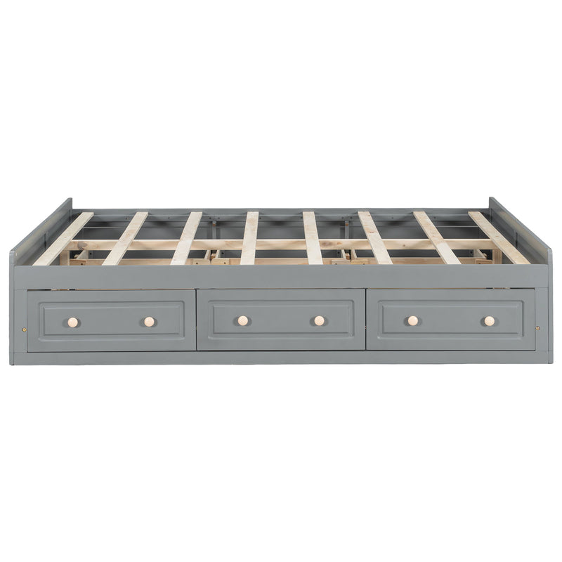 Queen Size Platform Bed Frame With 6 Drawers - Gray