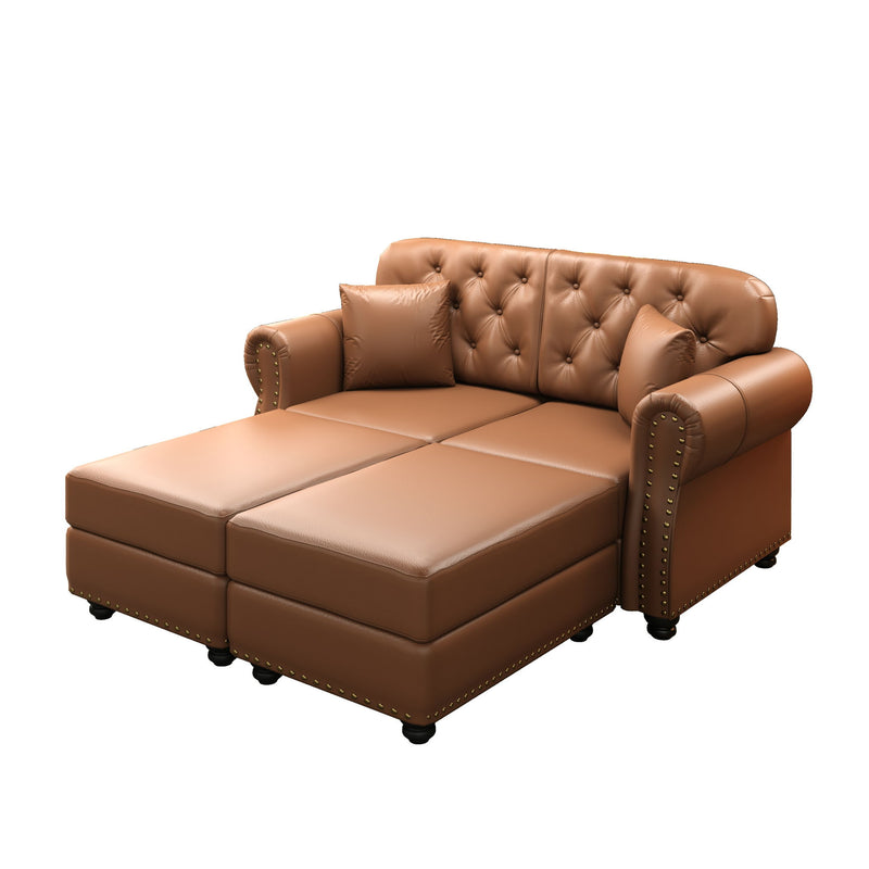 Upholstered Sofa With Nailhead Trim, Rolled Armrests With Ottoman