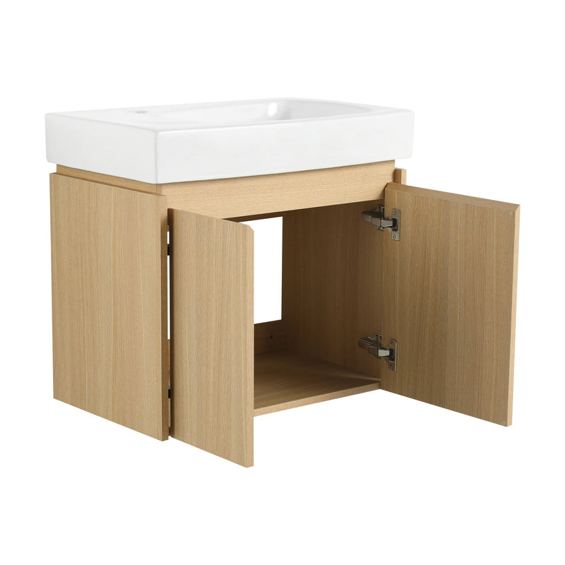 Modern Bathroom Vanity With Ceramic Basin, Wall Mounted Floating Sink Combo, Storage Cabinet
