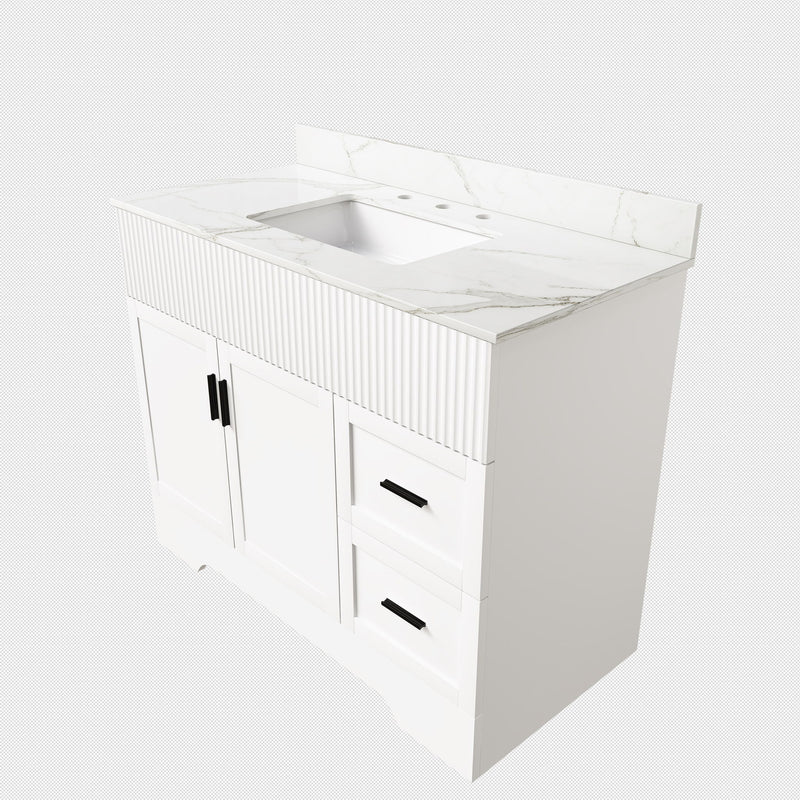 Bathroom Vanity Set, Fluted Cabinet With Soft Close Doors & Drawers, 3 Faucet Holes, Sink Included - White