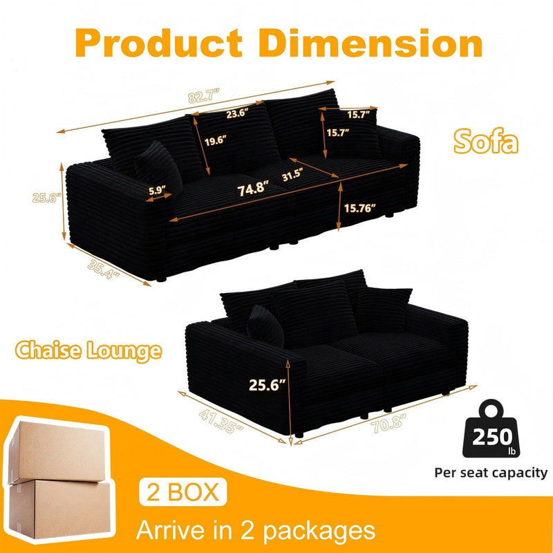 Convertible Deep Seat Sofa With Soft Pillows And Ottomans