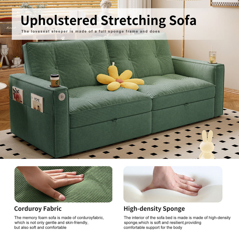 2 In 1 Convertible Sofa Bed For Living Rooms - Green