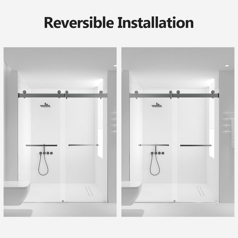 Frameless Double Sliding Soft Close Shower Door, Tempered Glass