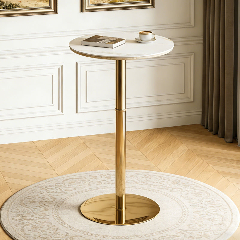 Circular Bar Table With Non Adjustable Legs - Gold+White