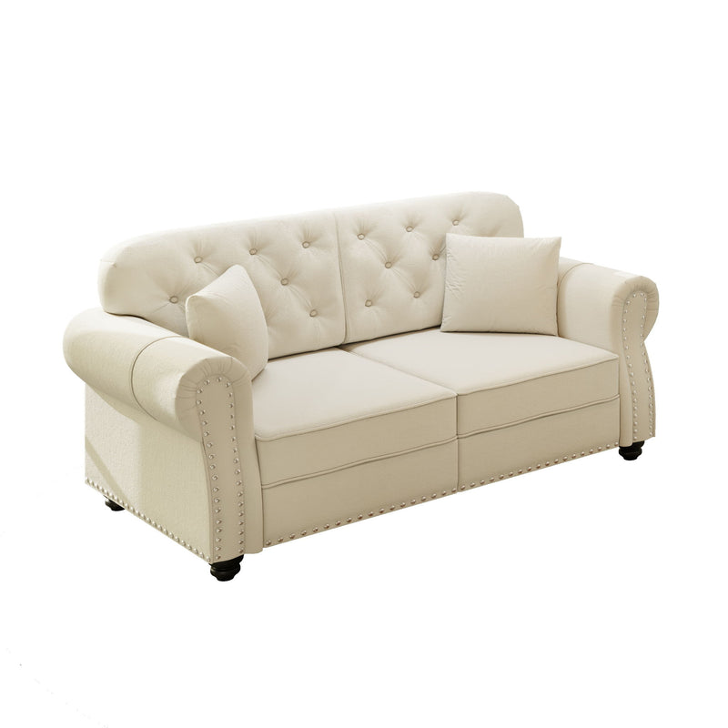 Upholstered Chesterfield Sofa With Nailhead Trim And Rolled Armrests
