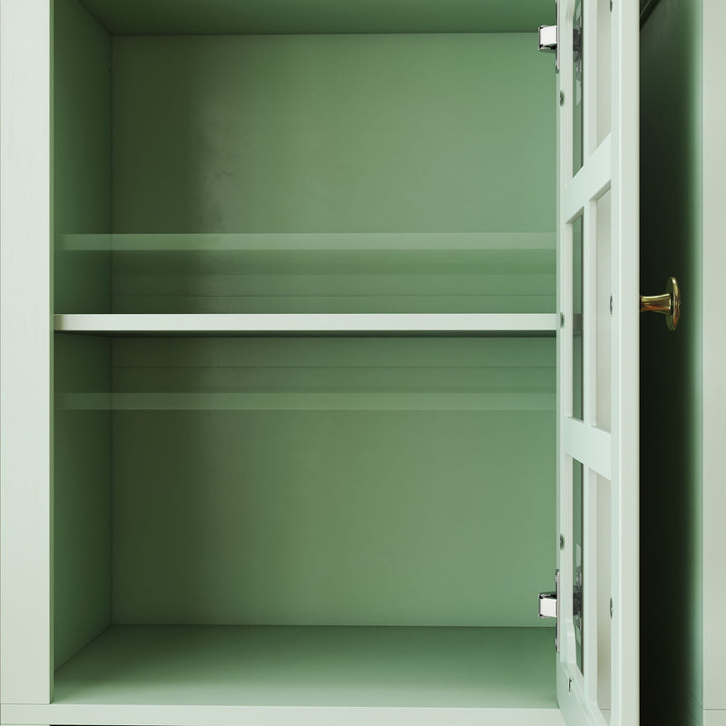 Storage Cabinet, Freestanding Curio Cabinet With Grid Doors & Drawer, Pantry Display Cabinet For Kitchen