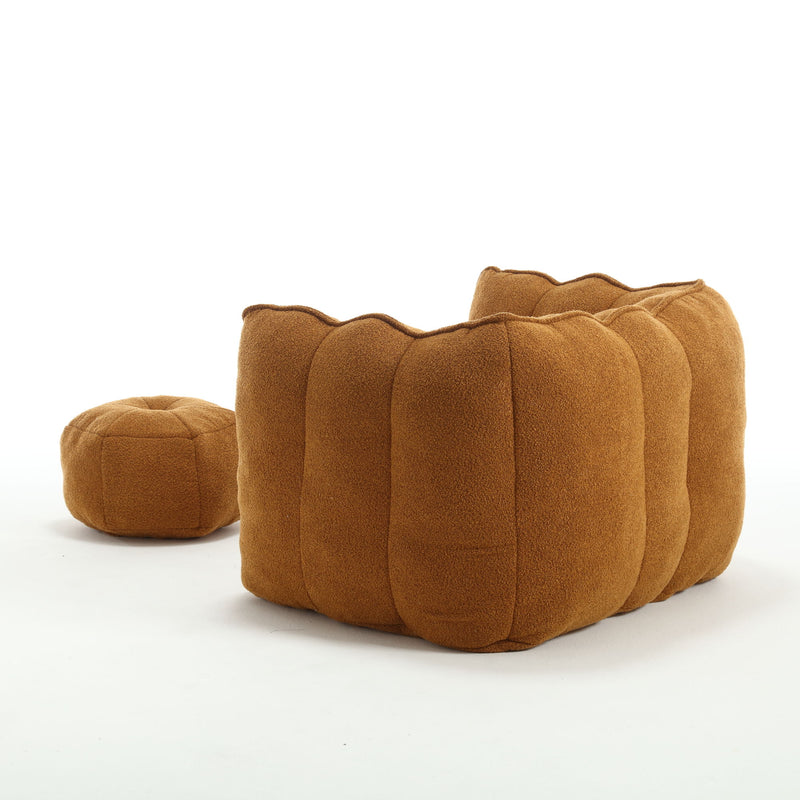 Soft Bean Bag Chair With High Resilient Foam (Chips) - Khaki / Yellow