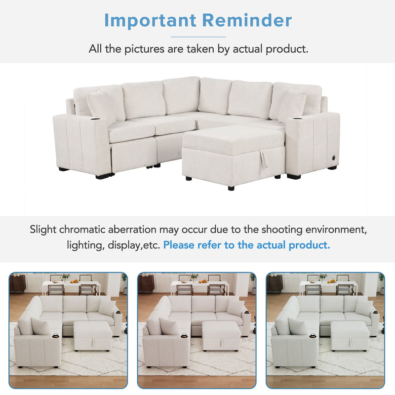 Sectional Sofa Convertible Pull-Out Sofa Bed With A Movable Storage Ottoman For Living Room
