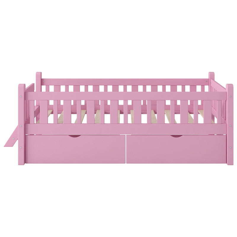 Platform Bed With Guardrail And 2 Drawers
