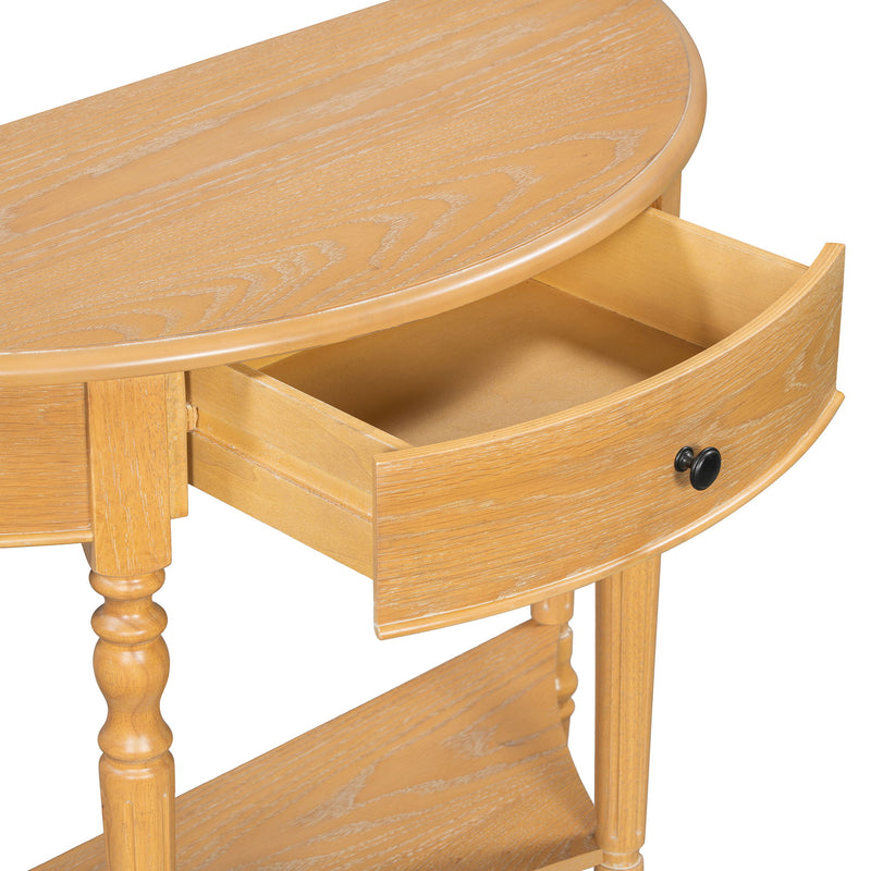 Half Moon Console Table With Drawer & Shelf