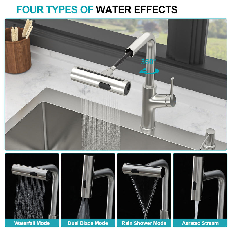 Drop-In Kitchen Sink With Pull-Out Faucet And Soap Dispenser