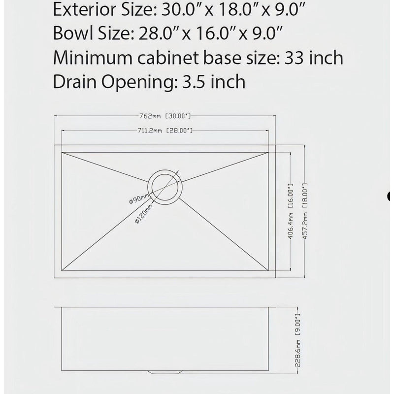 Undermount Kitchen Sink 16 Gauge Single Bowl Stainless Steel