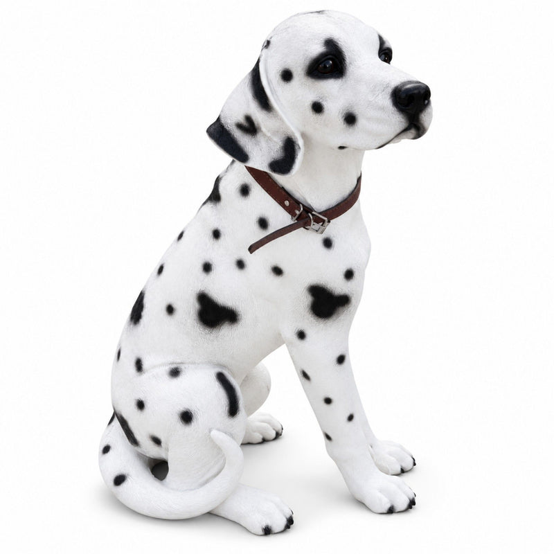Large Dalmatian Dog Statue, Sitting Spotted Pet Sculpture For Entryway Patio - Black White