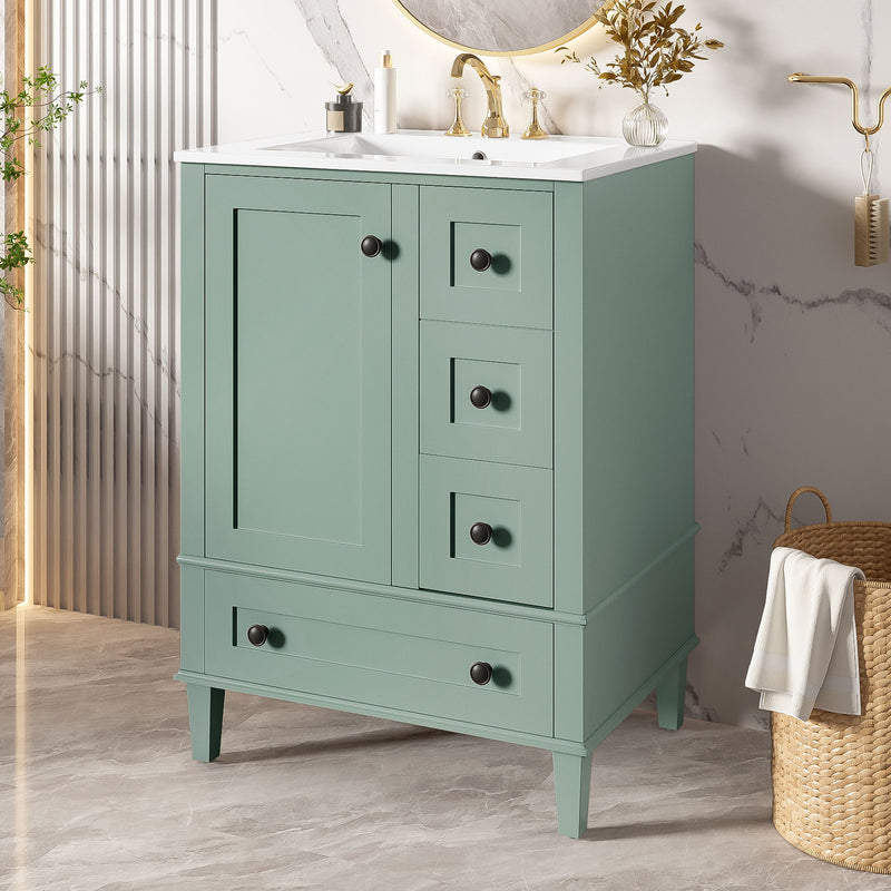 Bathroom Vanity With Integrated Basin, Soft Close Drawers, Door Mounted Double Layer Shelf
