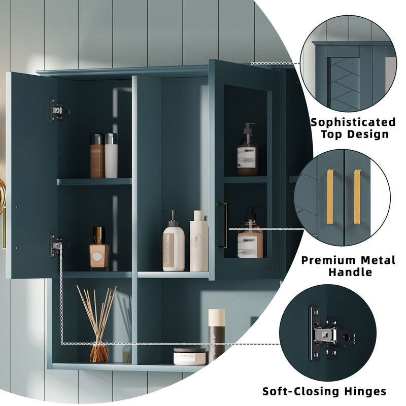 Modern Wall Mounted Medicine Cabinet With Adjustable Shelves, Soft Close Doors, High Define Mirror